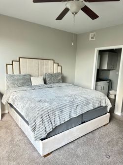 King Size Upholstered Bed Frame + Mattress & Box Spring Included Dresser