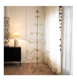 6.4FT METAL ORNAMENT DISPLAY TREE STAND ROTATING CHRISTMAS TREE 77", GOLD   5
