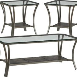 Metal And Glass Coffee Table And 2 End Tables