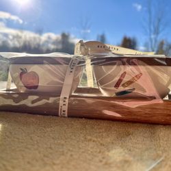 Brand New Rae Dunn Teacher Trinket Dish Set w/Wooden Lids and Wooden Tray