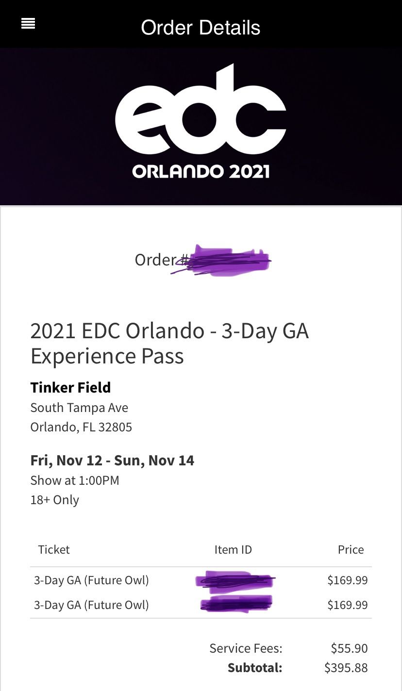 2 EDC Orlando Tickets