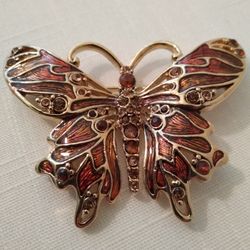 Monet Enamel and Rhinestone Butterfly Brooch 