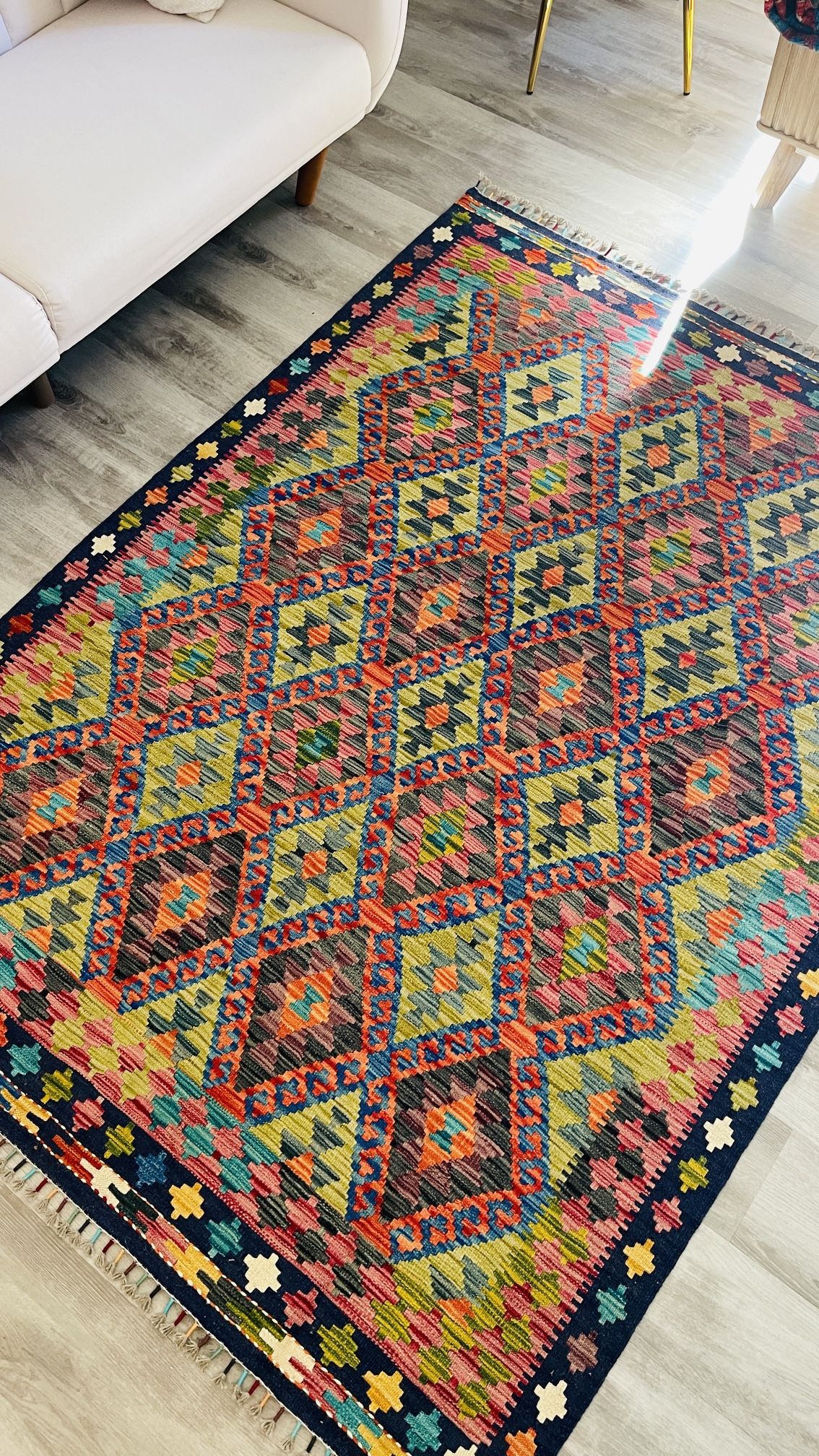 Beautiful 🤩 handmade BRAND NEW Huge MULTICOLOR Kilim 206 × 152 cm (6.8 × 5 ft) – Only $310!!