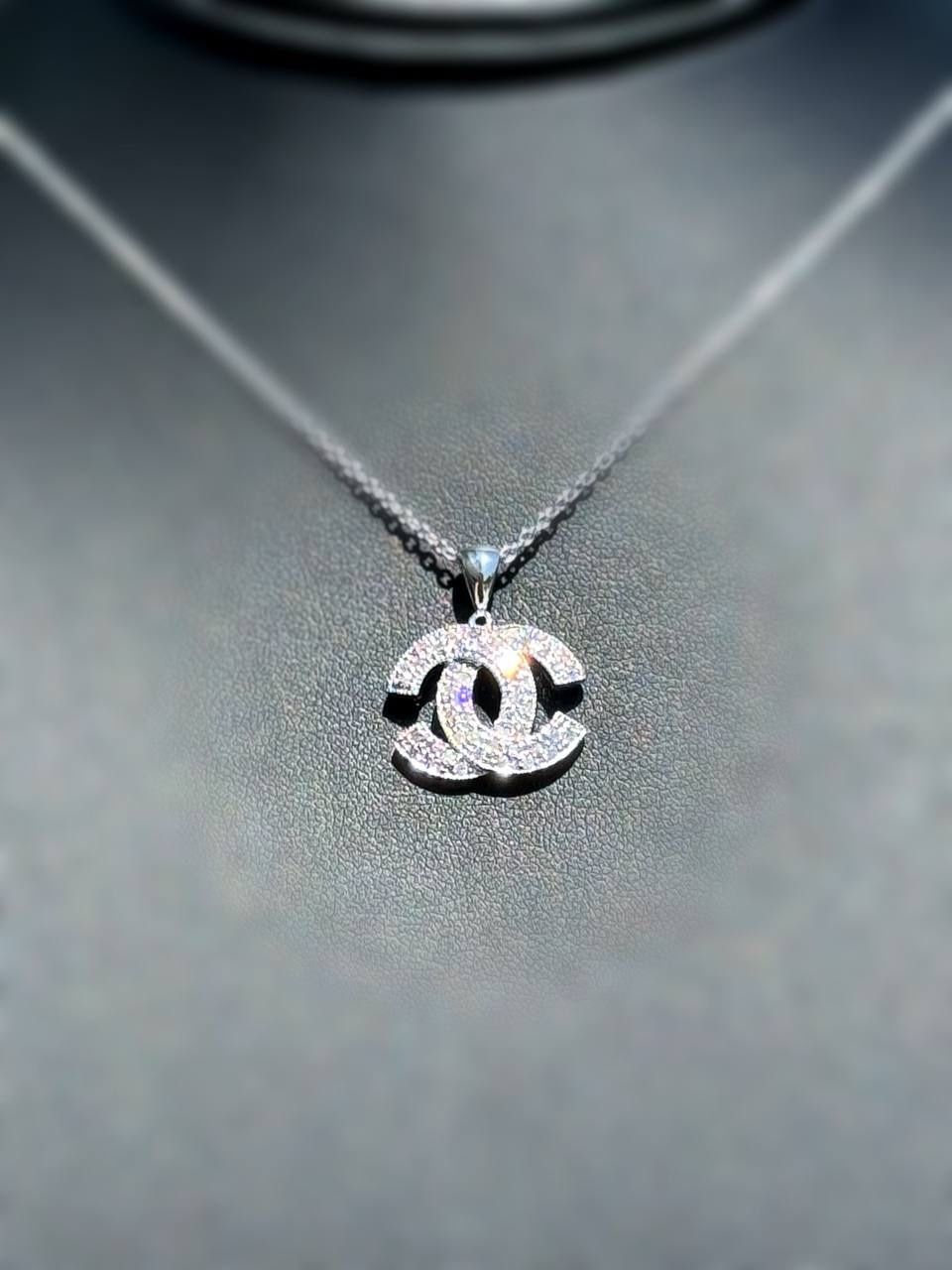 14k solid white gold Chanel style Natural Diamond pendant