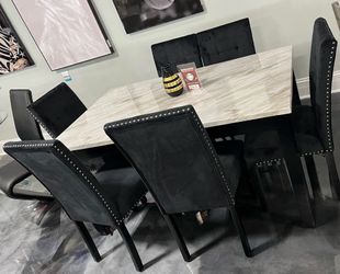 Marble Dining Table🍽️6 Black Velvet Chairs🪑Same Day Availability🚚
