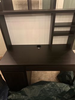 IKEA MICKE Brown Desk with Top Shelf Whiteboard