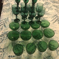  25 Vintage Emerald Green Stemware
