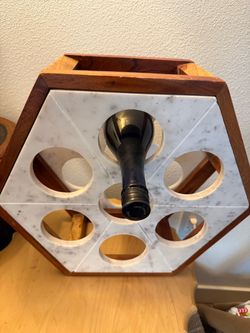 Marble and Wood Hexagonal Wine Rack