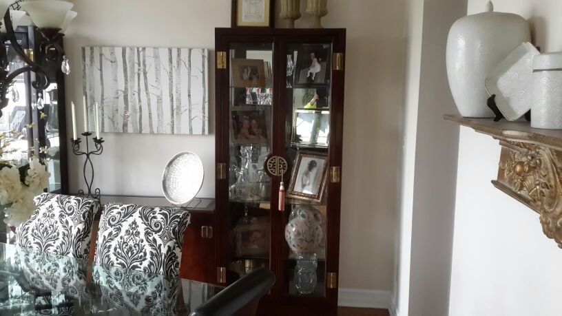 Three piece dining room China cabinets and matching storage chest