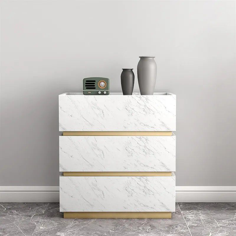 Modern White Cabinet with Drawers Wood Cabinet with Gold Base Storage Cabinet in Small