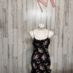 Derek Heart Floral Bodycon Mini Dress Black Roses Size M