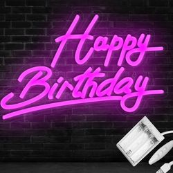 Happy Birthday Wall Decoration Light Pink Neon 15in X 9.6in / Decoración De Pared Luz Feliz Cumpleaños Rosado Neon 15inx9.6in