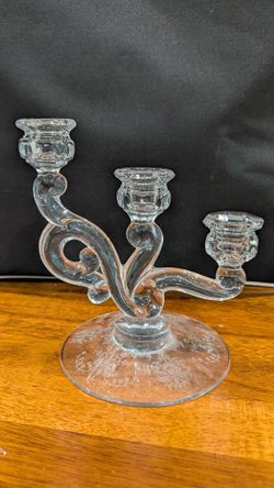 Vtg Heisey Crystal Orchid Step Three Light Candlestick Candle Holder