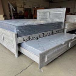 Queen Bed And Trundle With Mattresses 