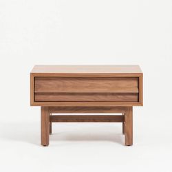 EQ3 Marcel Mid-Century Nightstand – Walnut Solid Wood Bedside Table with Soft-Close Drawer, Open Shelf, Modern Bedroom Storage