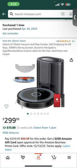 Ultenic D7 Robot Vacuum and Mop Combo, Self Emptying for 60 Days, 3000Pa Strong Suction, Dynamic Navigation, App/Remote/Alexa Control, Ideal for Pet H
