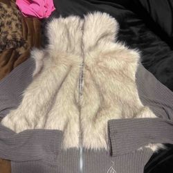 Y2K Faux Fur Cropped Cardigan – Rhinestone Zip-Up for Fall/Winter Layering 