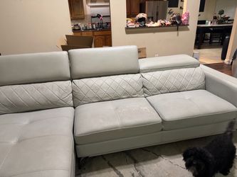 Gray Leather Sectional Sofa with Chaise