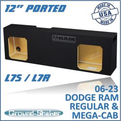 black 12" dual ported solobaric sub box, fits 06-26 dodge ram regular and mega cab