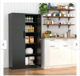 Kitchen Pantry Cabinet Storage with Locking Door and 4 Adjustable Shelves - 71'' H x 31.5'' W x16'' D - Black-B