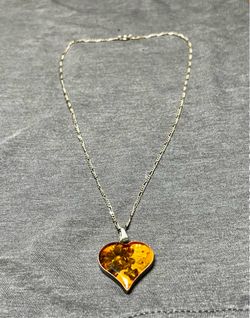 Vintage dried flower resin heart on sterling chain