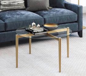 36 in. Brass/Clear Medium Round Glass Coffee Table