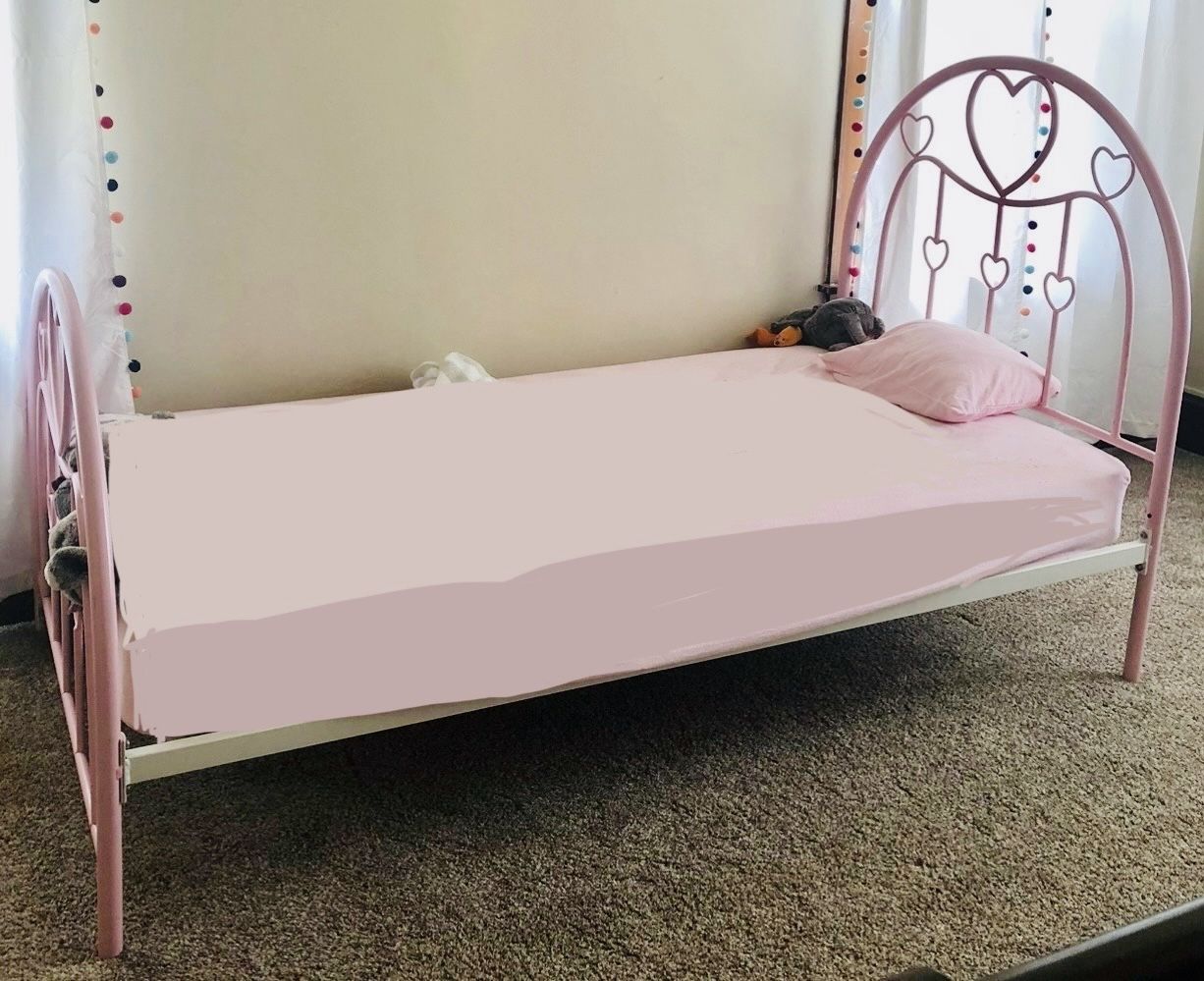 Twin Size, Pink, Metal Bed Frame