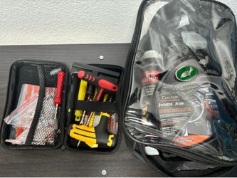 Car cleaning and tools set in a bag