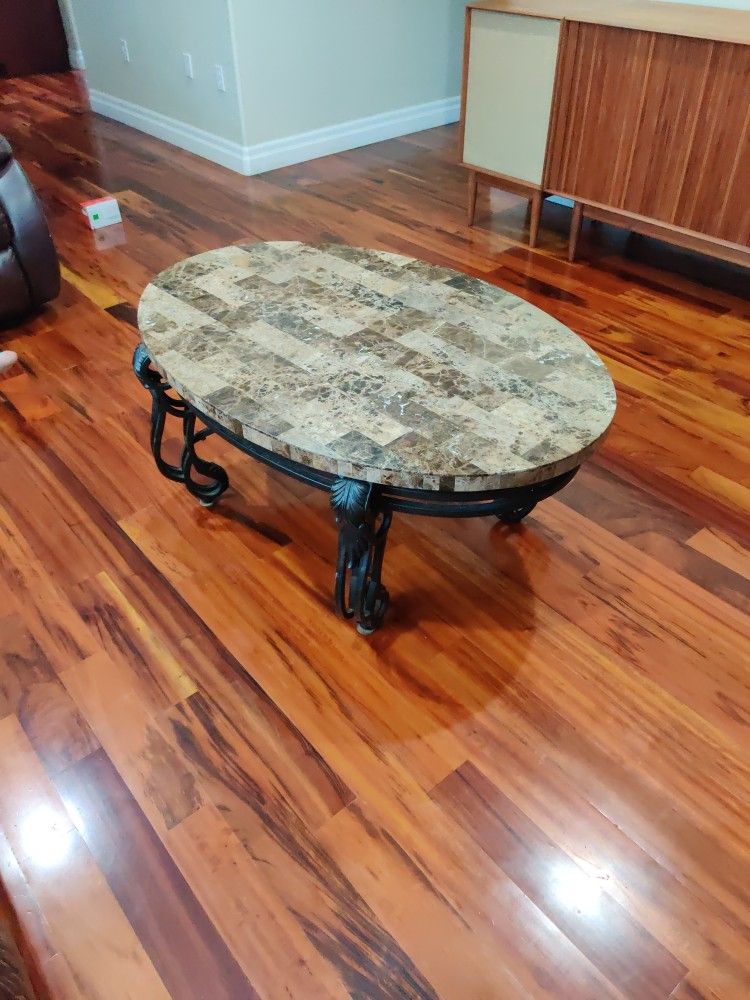 Stonetop And Iron Coffee Table Set