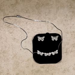 BUTTERFLY w/CZs NECKLACE (16”) & EARRINGS SET