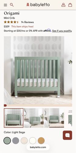 Babyletto Origami Portable Mini Crib - Light Sage