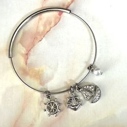 Silver Tone Nautical Adjustable Charm Bracelet 