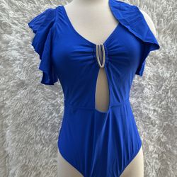 Aimage Blue Ruffled One-Piece Swimsuit Size Large 