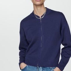 New Mango Zip Front Knit Cardigan Women Size S