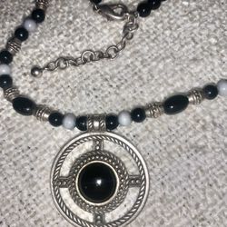 Choker Ethnic Style Obsidian Gemstone Tibetan Silver Plated Necklace 