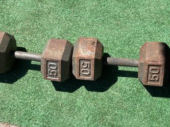 Pair of 50 lb Hex Iron Dumbbells