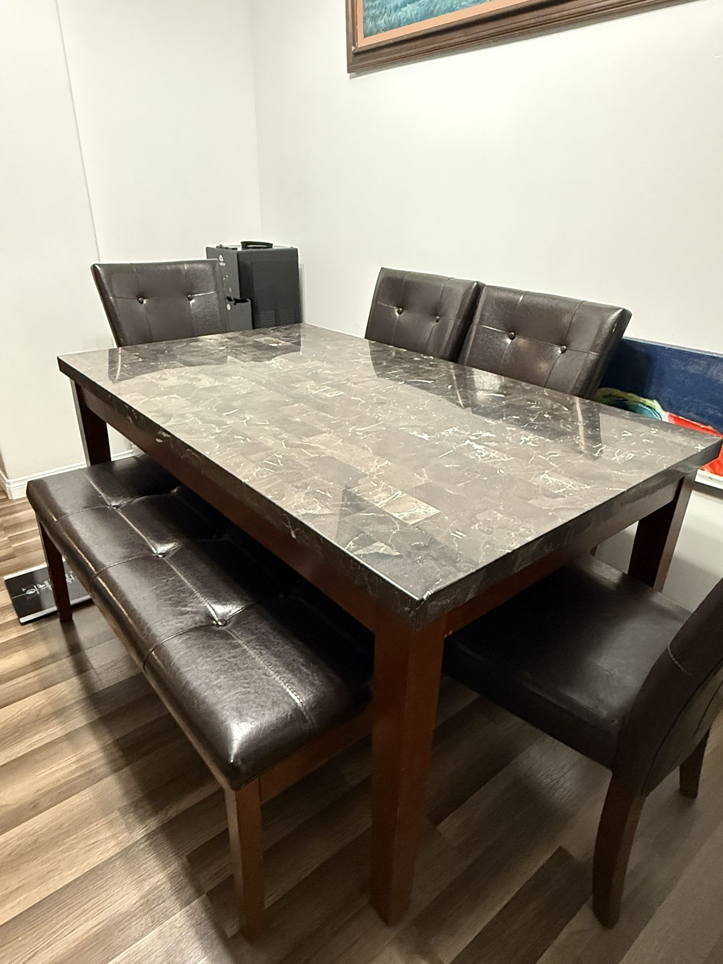 Granite Dining Table w/ 4 Chairs and Bench