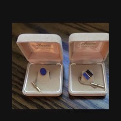 Vintage Anson 14k Tie Tacks Lapis Stones