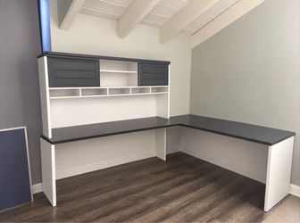 Home office L-Shaped Desk with Hutch Storage 4-piece set