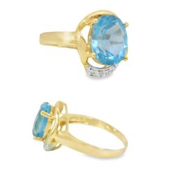 3.2 Grams 14KT Gold Blue Topaz & Diamond Ring