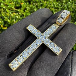 14k solid yellow gold 0.75CTW diamond cross pendant charm