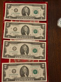 Rare 😵!! Four 2017A $2 Bills – Two Consecutive Serial Number Pairs !!