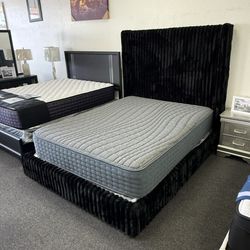Giant corduroy queen size platform bed in black