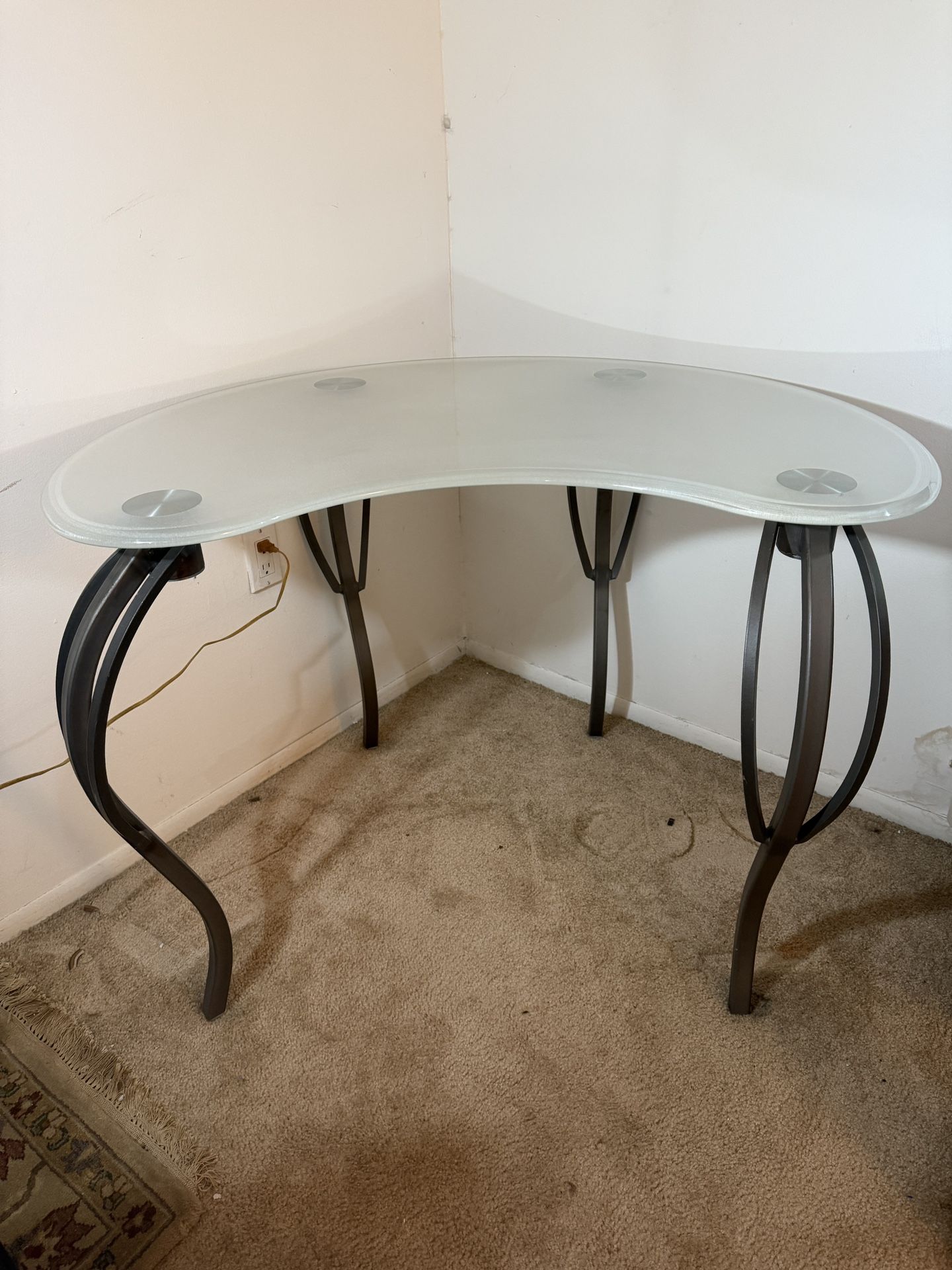 Frosted Glass Kidney Shaped Desk With Matching Chair