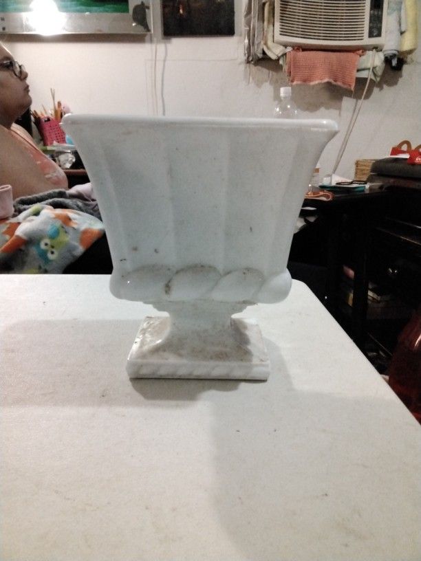 Vintage Square Pedastel Milk Glass Planter