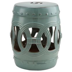 Outsunny 14" x 17" Ceramic Garden Stool with Double-Coin Knotted Ring Design