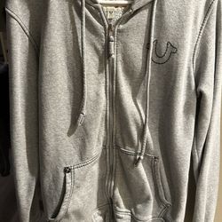 True Religion Stitch Logo Zip Hoodie Gray