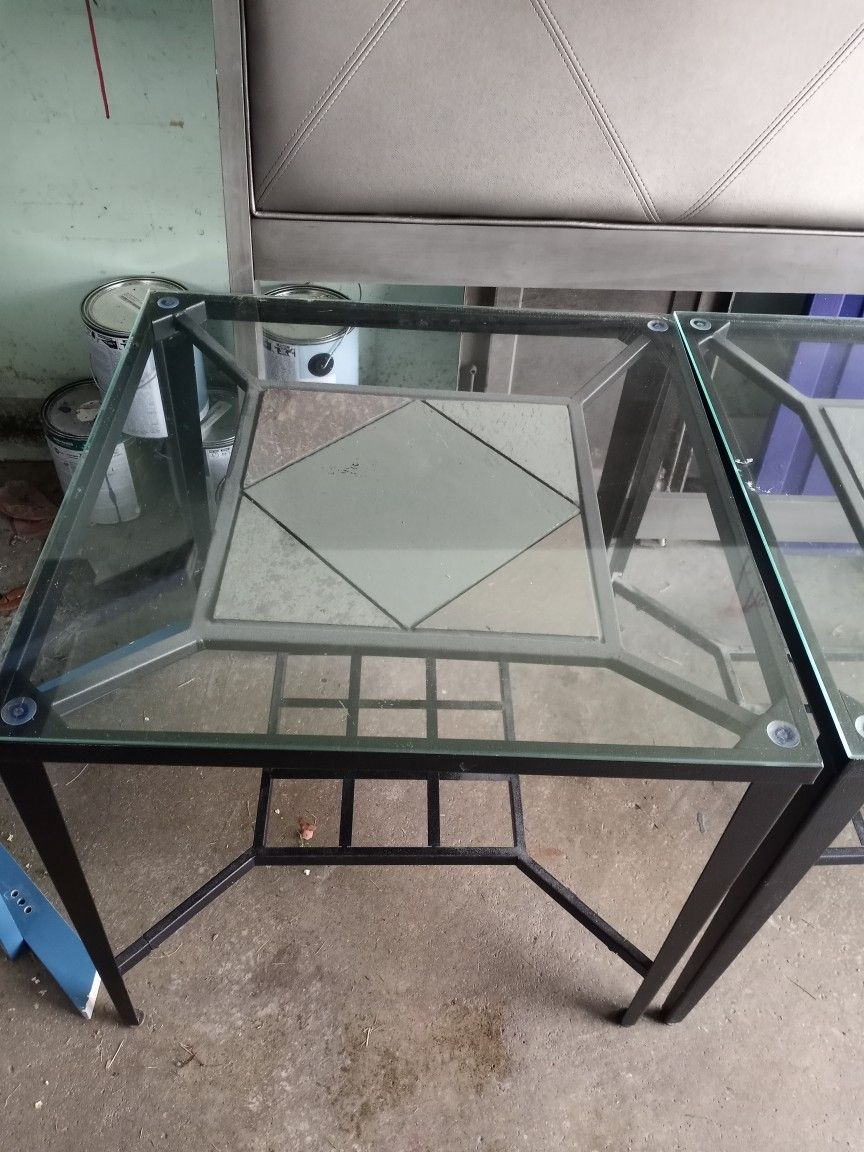 Glass Top With Stone Inlays Coffee Table With 2 End Tables