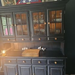 Black Distressed China Hutch — Farmhouse Style 🖤