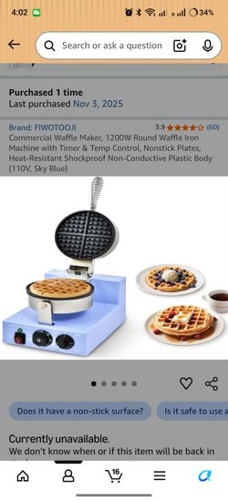 Commercial Waffle Maker, 1200W Round Waffle Iron Machine with Timer & Temp Control, Nonstick Plates, Heat-Resistant Shockproof Non-Conductive Plastic